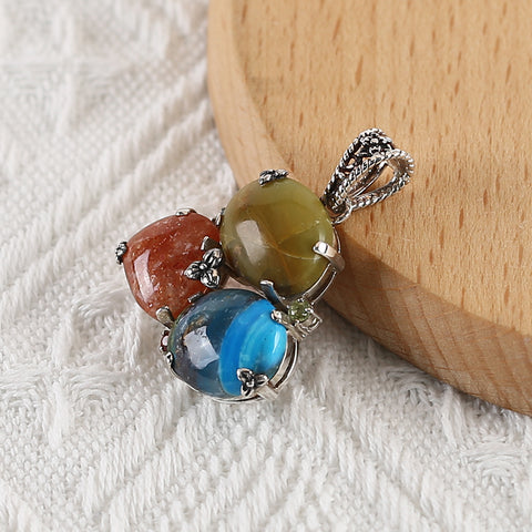 Handmade Pendant,Red Agate,Blue Opal and Yellow Opal Pendant, 925 Sterling Silver Pendant,39×29×9mm,11.6g