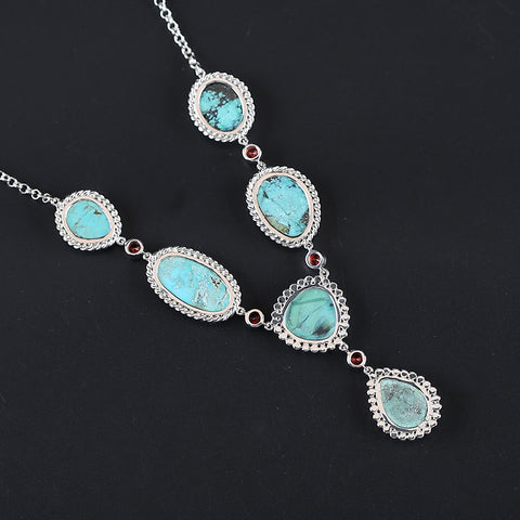 Natural Gemstone Turquoise Necklace with 925 Sterling Silver, 18 Inch, 18x14x4mm, 32.5g