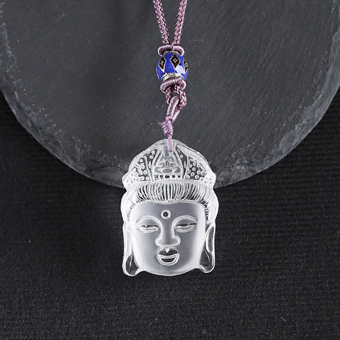 BITEFU 1 Strand Carved Natural White Quartz Buddha Head Necklace, 25g