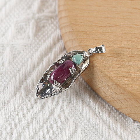 New Arrival!Handmade Jewelry Sterling Silver 925,Turquoise And Ruby Pendant,33×12×6mm, 3.6g