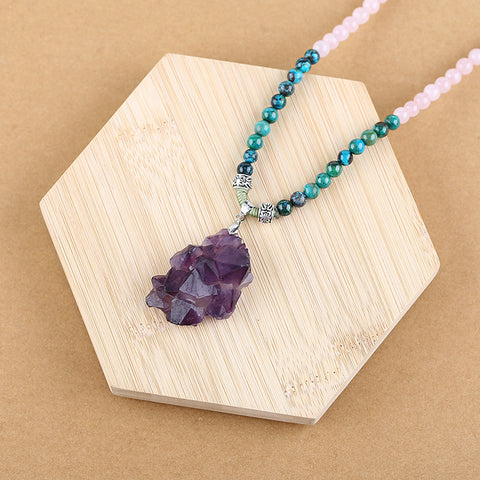 Natural Amethyst, Chrysocolla, Rose Quartz Pendant Beads for Necklace