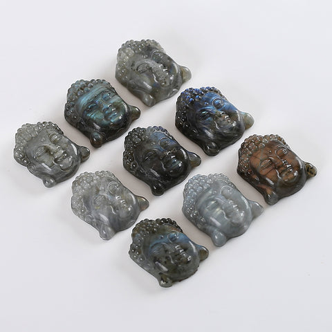 BITEFU Carved Natural Labradorite Buddha Head Gemstone Pendant Bead,12g