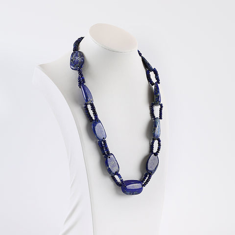 Natural Lapis Lazuli Gemstone Necklace, Handmade Jewelry, Necklace For Women, 1 Strand, 20.5 Inch, 33x20×9mm,3×2mm,88g