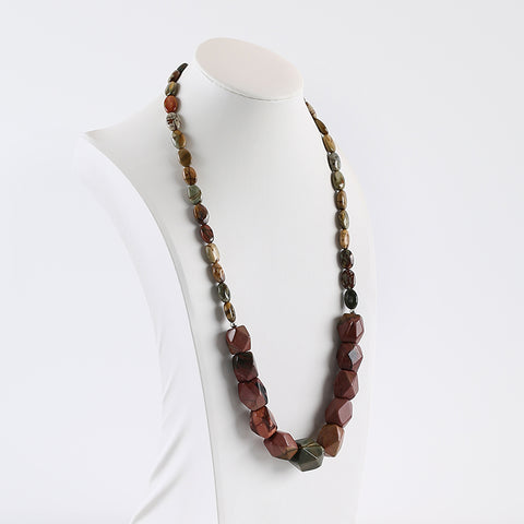 New Arrival! Hand-Woven, Natural Multi-Color Picasso Jasper Necklace, 20.5 Inch, 12x8x5mm, 18x16x15mm,86.6g