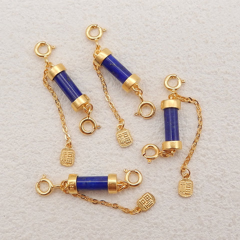 1 Pair Silver Gold Plated Natural High Quality Lapis Lazuli Gemstone Earring Beads,Jewelry DIY Making,33x5mm, 3g