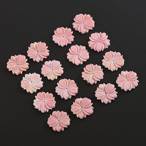 BITEFU 1Pair Carved Natural Pink Shell Flower , Queen Conch Shell Beads, Popular Pink Flower Beads, 3.6g