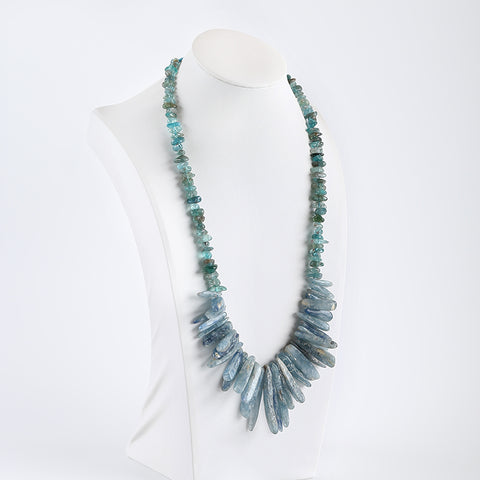 Natural Blue Kyanite And Blue Apatite Crystal Jewelry Necklace, Adjustable Necklace,1 Strand,20-30 Inch,47×9×5mm,8×6×4mm,131g