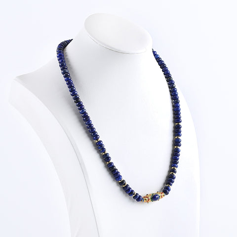 BITEFU 1 Strand Natural Lapis Lazuli Beads + Silver Gold Plated Pendant Gemstone Necklace For Jewelry Gift, 34.5g