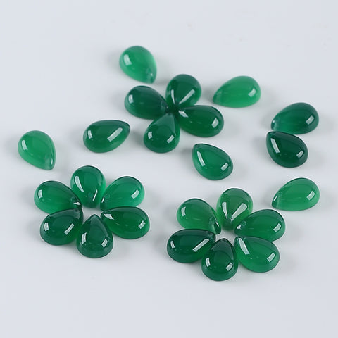 Gemstone Wholesale, Natural Stone Green Agate Teardrop Gemstone Earring Bead, Drilled Cabochons Pair,Jewelry DIY Making,14x10x5mm, 2g