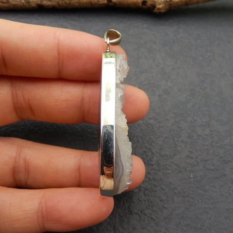 Natural Crystal Pendant with 925 Sterling Silver 42x20x9mm, 13.1g