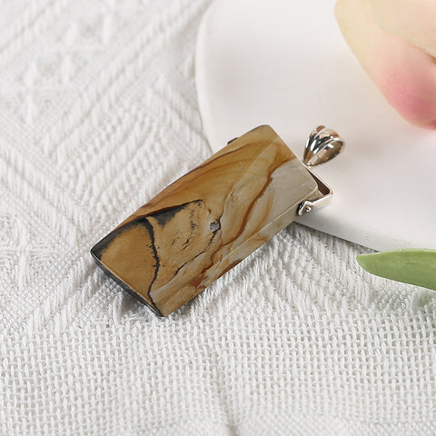 925 Sterling Silver Natural Picture Jasper Pendant, Popular Jewelry Gift,70x30x8mm, 27.3g