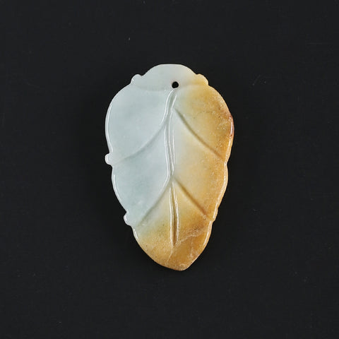 Natural Jadeite Jade Leaf Pendant, Drilled Gemstone Pendant,Gemstone Carving For Jewelry DIY Making Charm Gift Accessories,41×26×5mm,9.3g