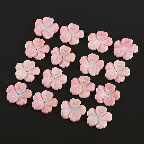 BITEFU 1Pair Carved Natural Pink Shell Flower , Queen Conch Shell Beads, Popular Pink Flower Beads, 3.4g