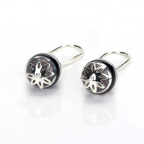 Cymophane Intarsia Round Earrings With 925 Sterling Silver Accessory 4.3g