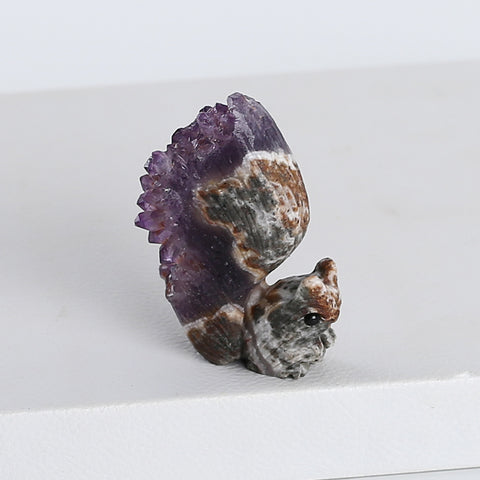 Carved Natural Drusy Amethyst Squirrel Gemstone Ornaments For Home/Office, Unique Gemstone Gift, Lovely Animal, 48x61x17mm, 62.5g