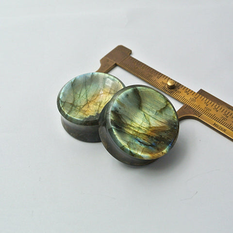 35mm Labradorite Ear Plugs With Concave Face And Back, 16mm Thickness, 2.0mm Flare