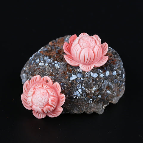 BITEFU 1Pair Pink Conch Shell (Made Of Powder Of Shell, Color Is Enhanced ) Lotus Flower, 5.6g