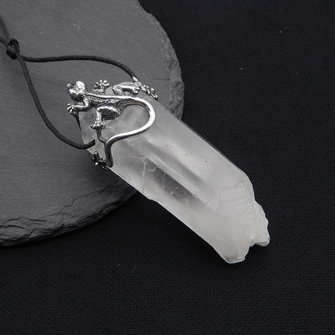 New! Natural Crystal Gemstone 925 Sterling Silver lizard Pendant, lizard Jewelry, 65x25x20mm, 41g