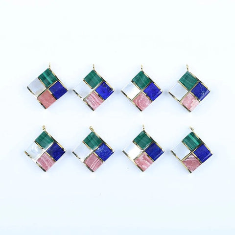 Intarsia of Malachite, Lapis Lazuli, Argentina Rhodochrosite, MOP Pendant with Copper Accessory 27x24x4mm, 3.8g