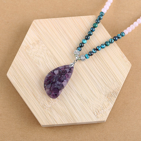 Natural Amethyst, Chrysocolla, Rose Quartz Pendant Beads for Necklace