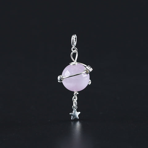 Natural Kunzite Brass Plated Silver Pendant Bead, Gemstone Jewelry Gift, 33x19mm, 4.7g