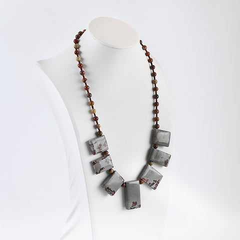 Hand-Woven, Natural Multi-Color Picasso Jasper And Chohua Jasper Necklace, Adjustable Necklace, 35x19x8mm, 6mm,19 Inch,71.4g