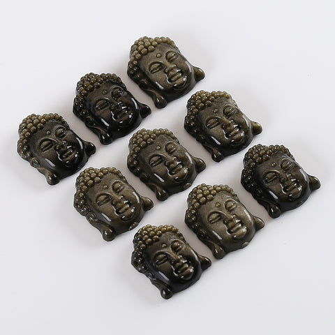 BITEFU Carved Natural Gold Obsidian Buddha Head Gemstone Pendant Bead, 10g