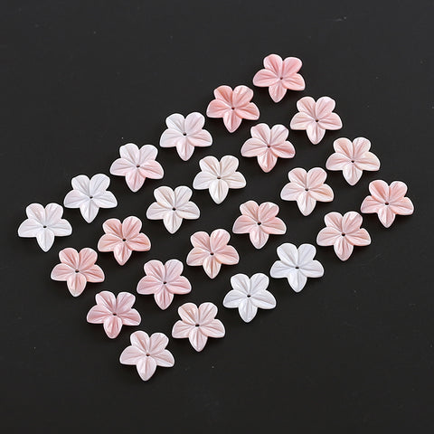 BITEFU 1Pair Carved Natural Pink Shell Flower , Queen Conch Shell Beads, Popular Pink Flower Beads, 1.2g