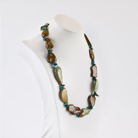 New Arrival! Raw Gemstone Necklaces, Natural Turquoise And Blue Opal Gemstone Necklaces, 20 inch, 34x20x5mm, 6x3mm, 69.3g