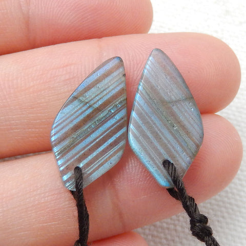 Natural Labradorite Carved leaf Earring Beads 19x11x4mm, 2.4g