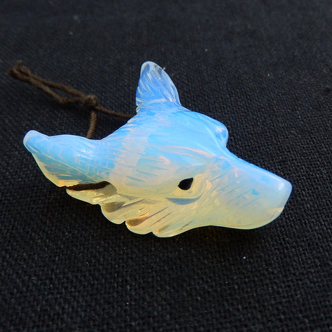 Perle pendentif tête de loup sculptée à la main en opalite, 35x27x13mm, 12.2g