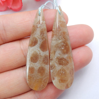 Natural Indonesian Coral Earring Beads 45x13x5mm, 8g