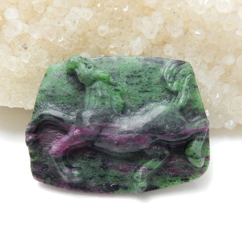 Natural Ruby and Zoisite Carved horse Cabochon 42x33x8mm, 17.6g