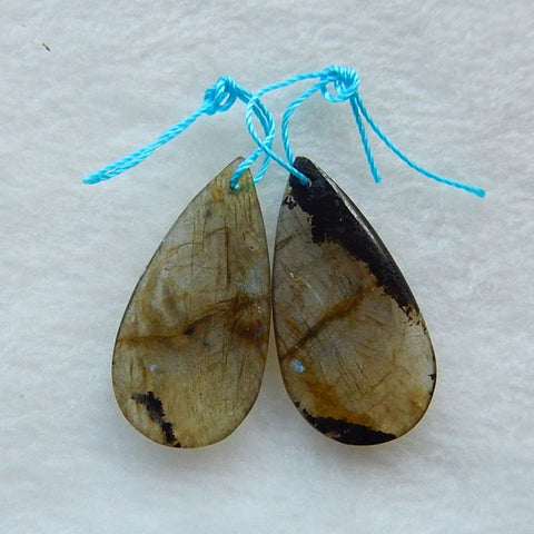 Paire de Boucles d'Oreilles Percées en Labradorite Naturelle 29x13x5mm,6.9g