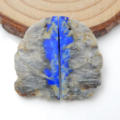 Paire de Boucles d'Oreilles Pépite Lapis Lazuli, pierre pour Boucles d'Oreilles, 27x18x4mm, 9g
