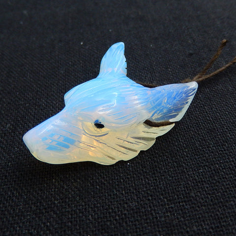 Perle pendentif tête de loup sculptée à la main en opalite, 35x27x13mm, 12.2g