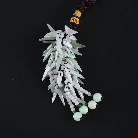 Animal Tooth Shaped Beads Green Jade Car Charm Tassel Car Pendant