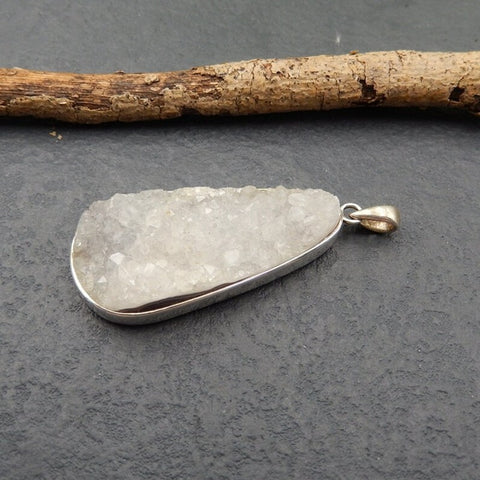 Natural Crystal Pendant with 925 Sterling Silver 42x20x9mm, 13.1g