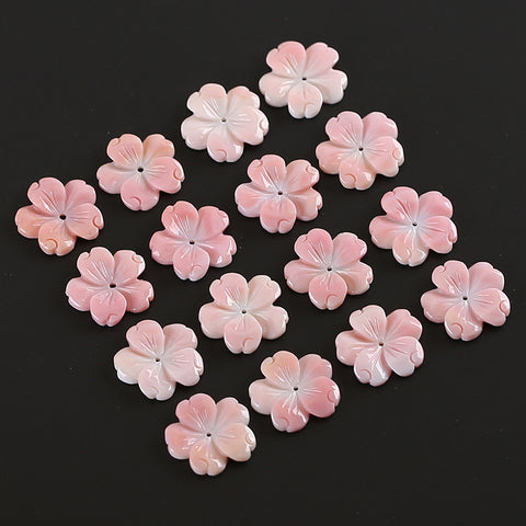 BITEFU 1Pair Carved Natural Pink Shell Flower , Queen Conch Shell Beads, Popular Pink Flower Beads, 2.9g