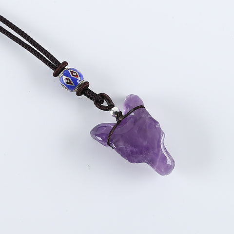 Handmade Carved 26 Inch Natural Amethyst Gemstone Wolf Head Pendant Necklace, Popular Stone Wolf Head Necklace, Gemstone Jewelry,8x9mm,33x24x13mm,15g