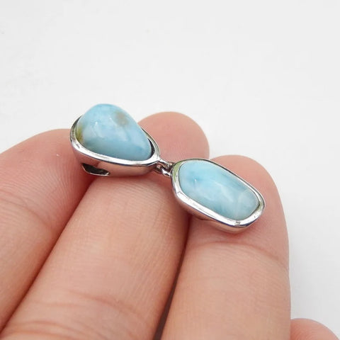 Natural Larimar Pendant with 925 Sterling Silver Accessory 32x9x4mm, 13x9x4mm, 2g