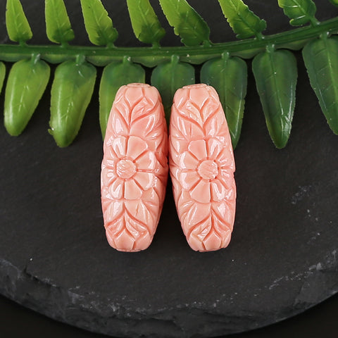 BITEFU 1Pair Pink Conch Shell (Made Of Powder Of Shell, Color Is Enhanced ) Long strip flower, 4.8g