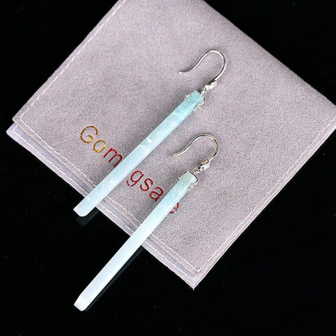 Natural Amazonite Long Dangle Earrings with 925 Sterling Silver 56x4mm, 5.6g