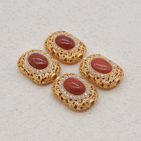 1 Pair Silver Gold Plated Natural High Quality Red River Jasper Earring Beads,Jewelry DIY Making,14×10x5mm, 2.4g