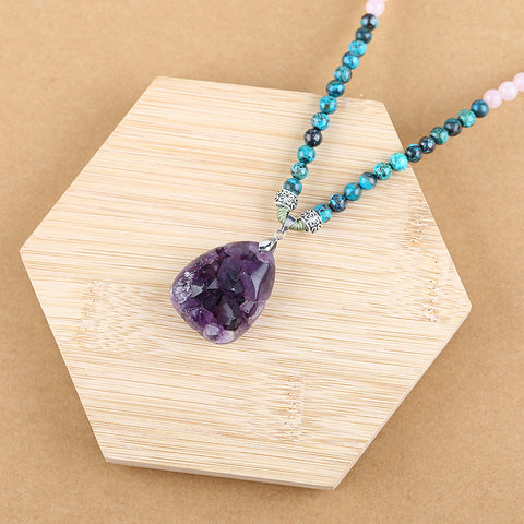 Natural Amethyst, Chrysocolla, Rose Quartz Pendant Beads for Necklace