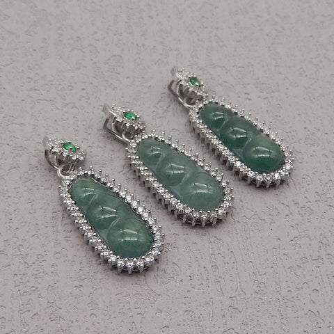 Natural Gemstone Jadeite Pendant, 925 Sterling Silver Inlaid  Pendant,Jewelry DIY Making,26x10x5mm, 1.8g