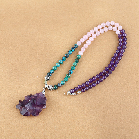 Natural Amethyst, Chrysocolla, Rose Quartz Pendant Beads for Necklace