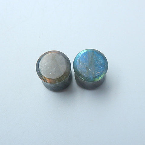 10mm Labradorite Ear Plugs With Flat Face And Back, 16mm Thickness, 1.5mm Flare