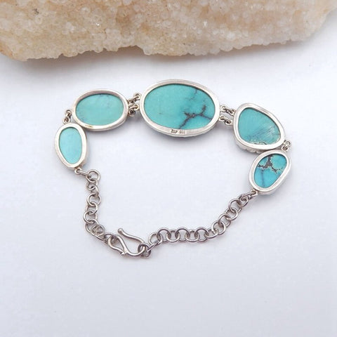 Natural Turquoise Buckle Bracelet with 925 Sterling Silver Accessory