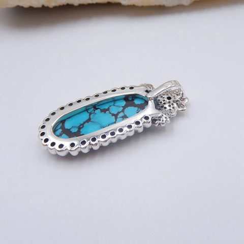 Natural Turquoise Pendant with flower 925 Sterling Silver 38x17x4mm, 7.5g